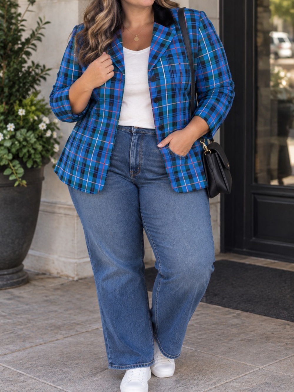 MAKE AN OFFER RALPH LAUREN Tartan Plaid Taffeta Velvet Trim Peplum Blazer Plus